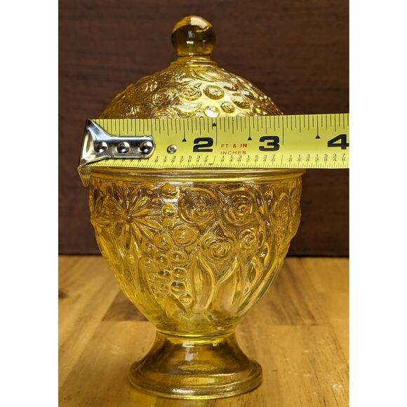 Vtg Avon 60s Glass Candy Trinket Dish Footed Floral Molded Glass Yellow Citron - Picture 6 of 16